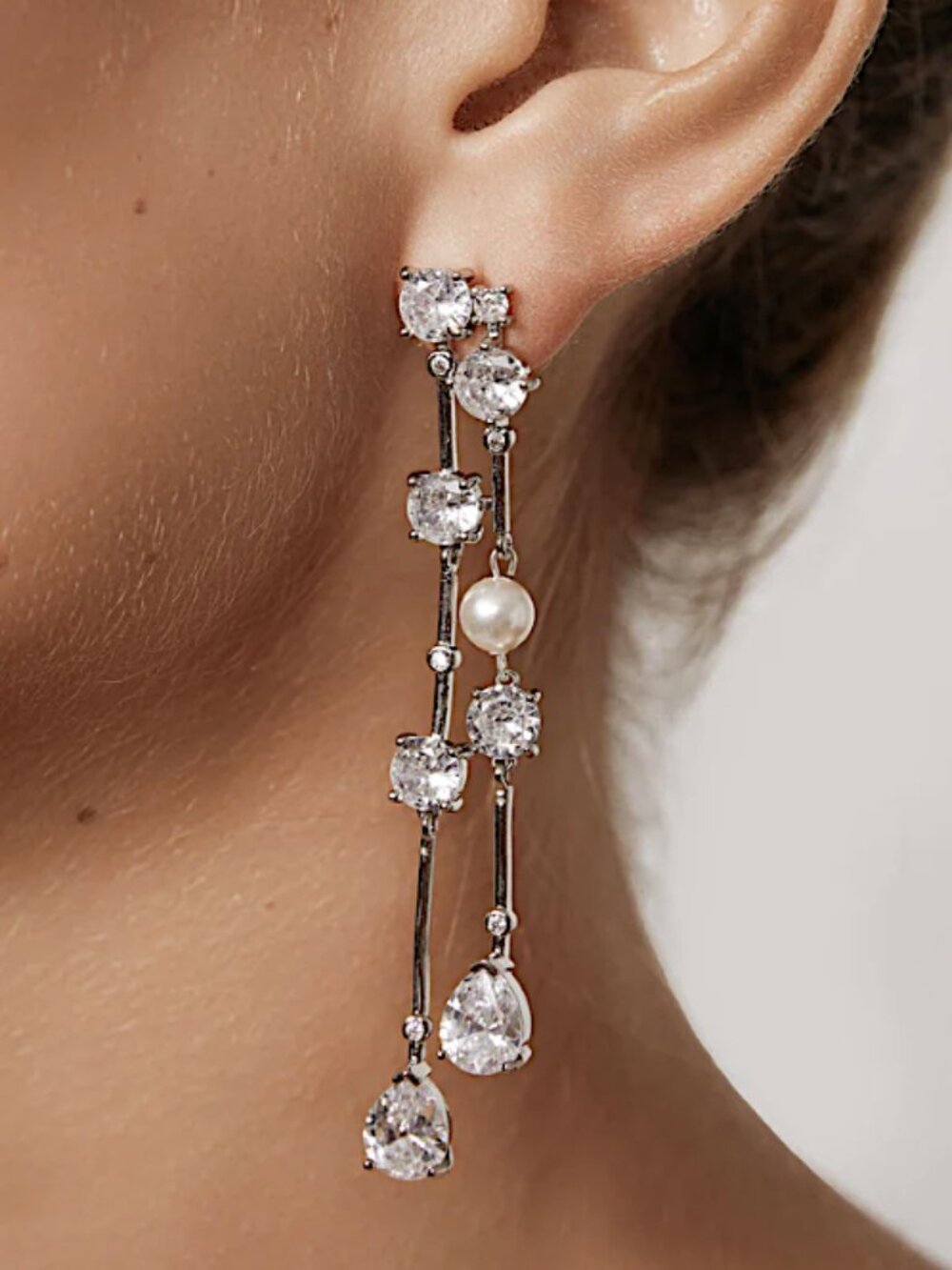 NEW Anthropologie Shashi Jones Diamond Pearl Drop Earrings